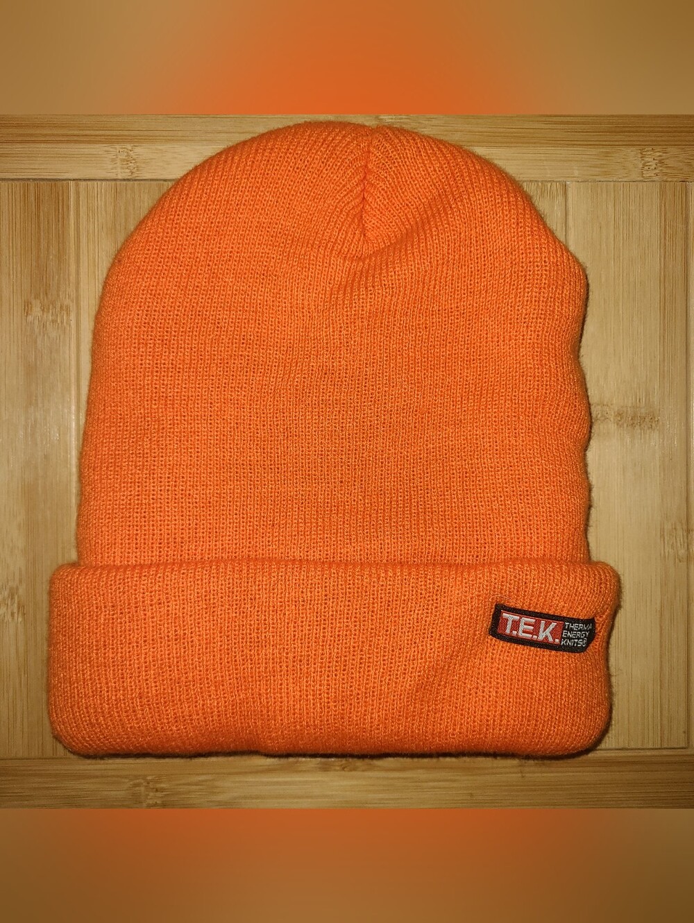 Neon Orange Cuff Beanie Hat Thick Heavy Duty TEK